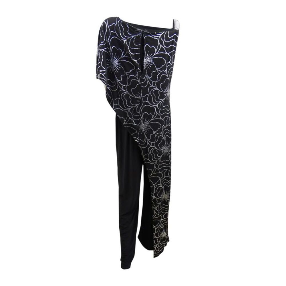 28th & Park Women's One-Shoulder Overlay Jumpsuit (12, Black/Silver) - Picture 2 of 3